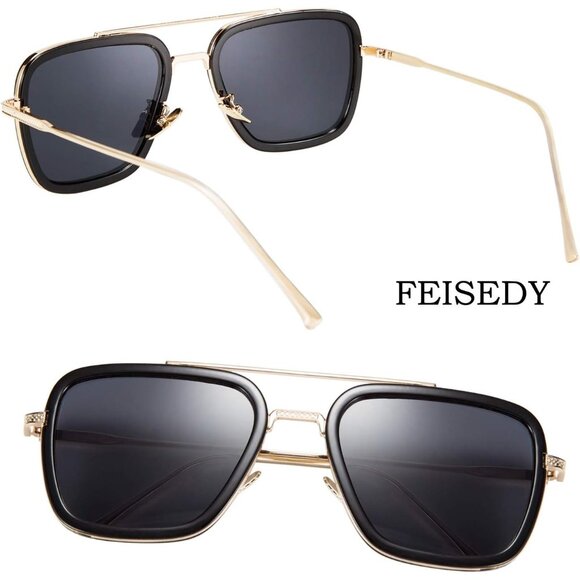 🆕 Men Black Retro Square Sunglasses Gradient Lens Trendy Style Reflected Glare - Picture 2 of 7